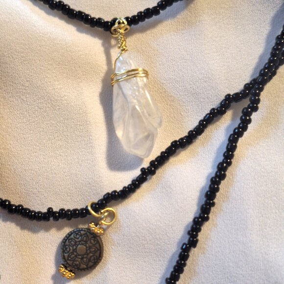 Artisan Handmade 3 Strand Aura Quartz Beaded Necklace - Picture 3 of 7